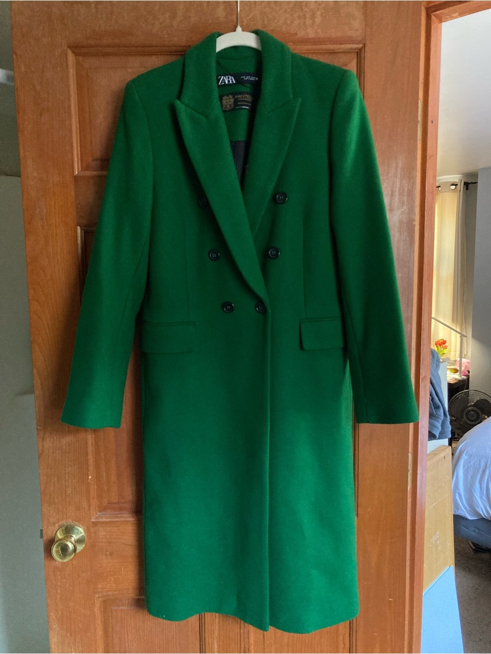 Zara emeraldGreen Double-Breasted Wool-Blend Pea Coat